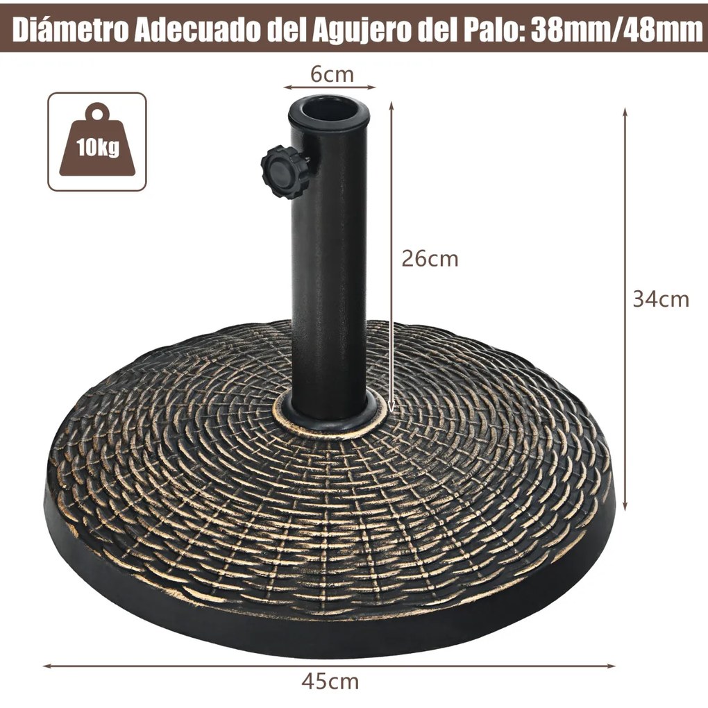 Base de guarda-sol de resina Φ38/48mm suporte de guarda-chuva redondo resistente para 10kg para jardim praia piscina bronze