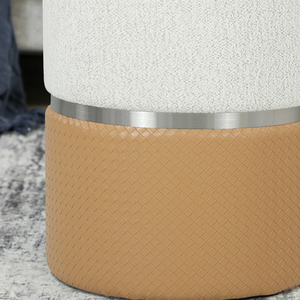 Conjunto de 2 Puffs de Armazenamento Estofados em Chenille e PU Assento Acolchoado para Entrada Quarto ou Sala Castanho e Creme