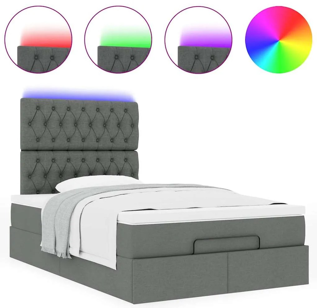 Estrutura de cama otomana com colchão cinza escuro tecido