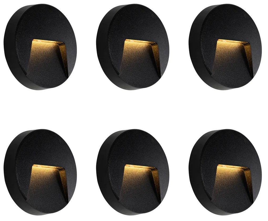 Conjunto de 6 Apliques de Parede Redondos Pretos para Exterior Incl. LED IP65 - Gem