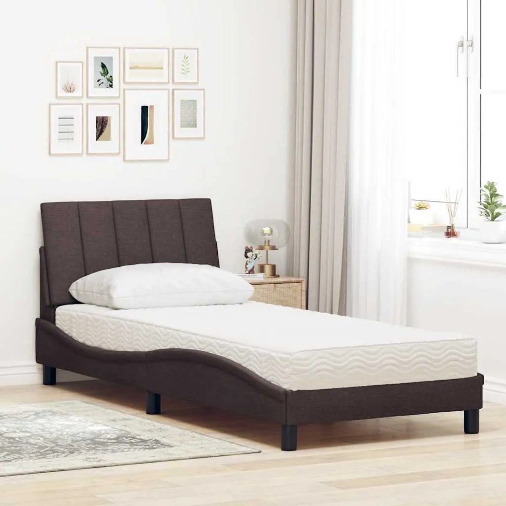 Cama com colchão 80x200 cm tecido castanho-escuro