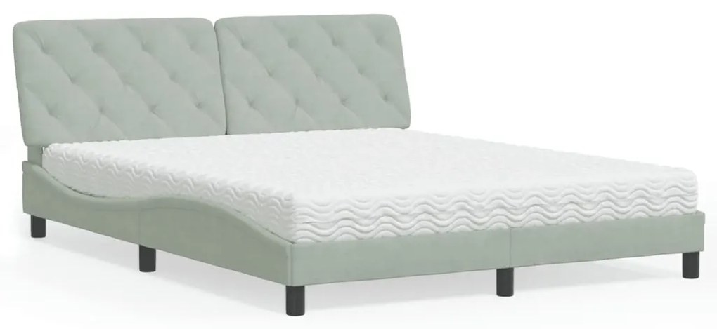 Cama com colchão 160x200 cm veludo cinzento-claro