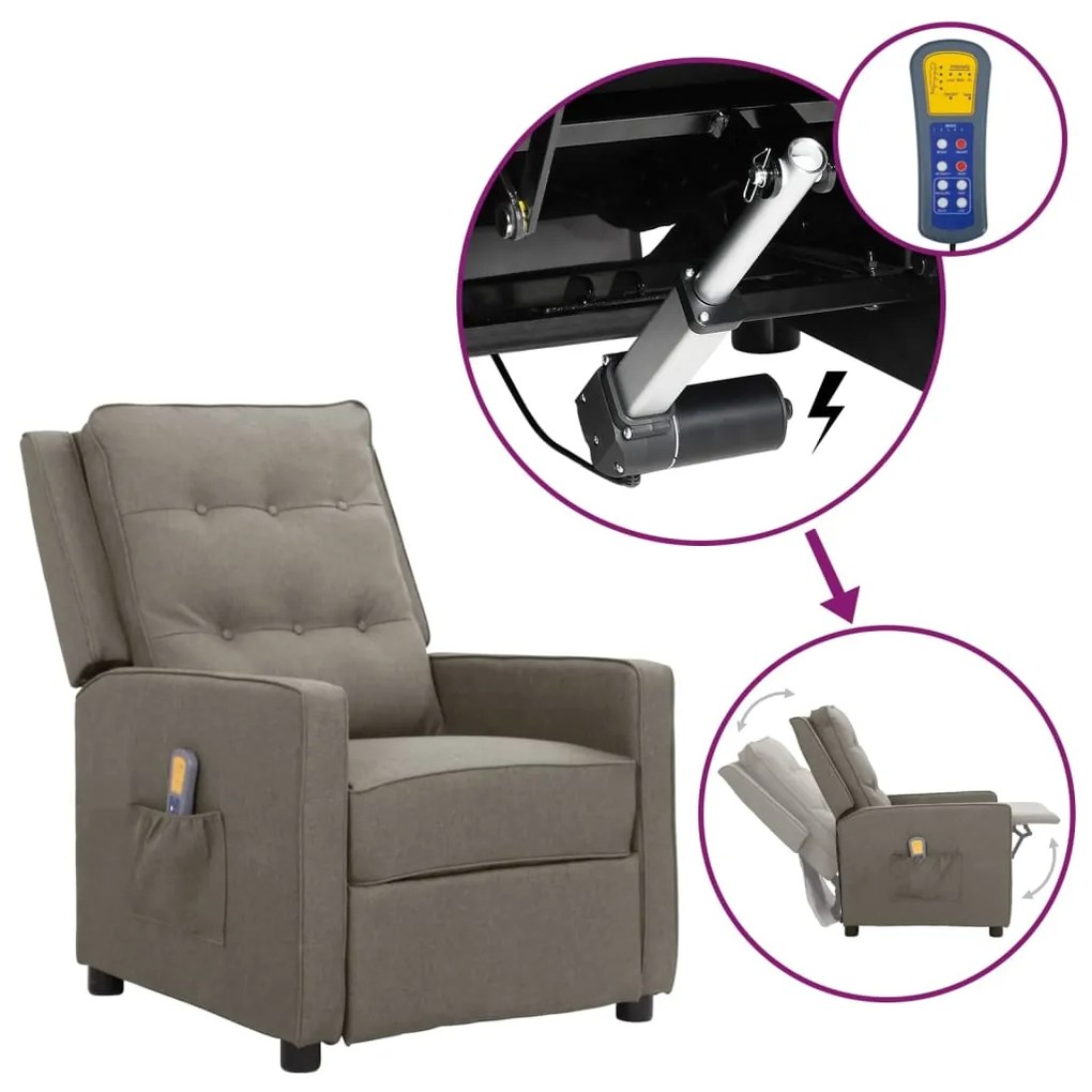 vidaXL Poltrona elevatória de massagens tecido cinzento-claro