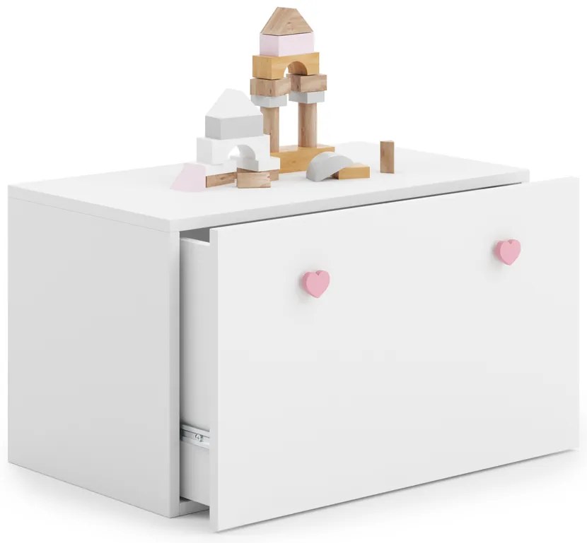 Baú de brinquedos Inga branco com pegas rosa
