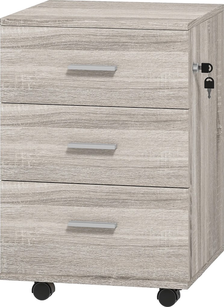 Vinsetto Bloco de Gavetas com 3 Gavetas Bloco de Gavetas de Escritório com Rodas Fechadura 2 Chaves Arquivado 40x40x61,5 cm Cinzento | Aosom Portugal