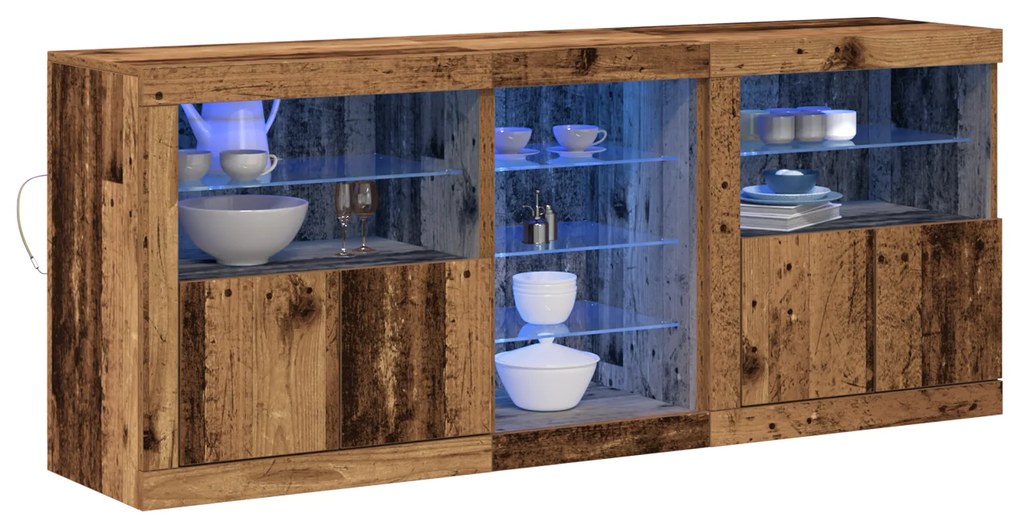 Aparador com Luzes LED Madeira Antiga 162x37x67 cm Madeira Engenharia