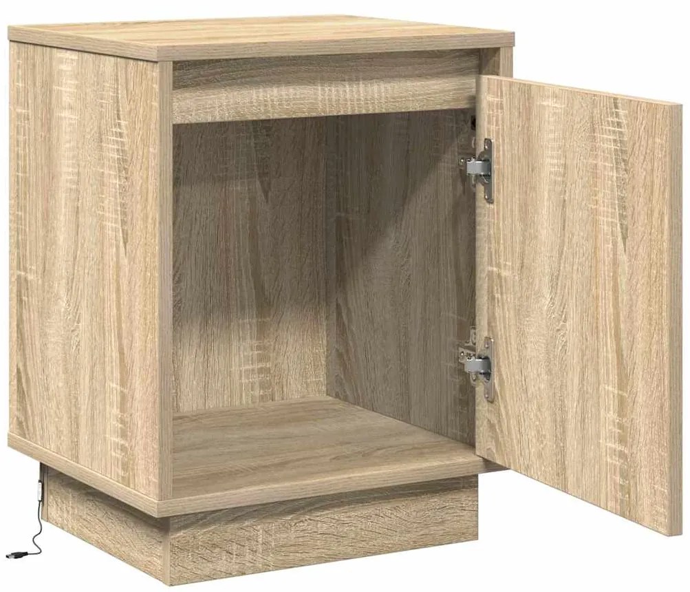 Cômodas de cabeceira com luzes LED 2 pcs Carvalho Sonoma 39x34,5x50 cm