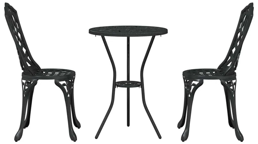 Conjunto de Bistro de Jardim de 3 Peças vidaXL Preto em Alumínio Fundi