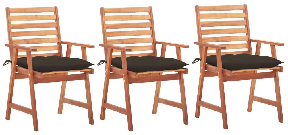 Cadeiras de jantar p/ jardim 3 pcs c/ almofadões acácia maciça