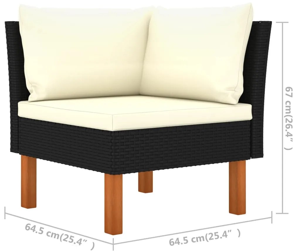 7 pcs conj. lounge jardim vime PE e madeira de eucalipto preto