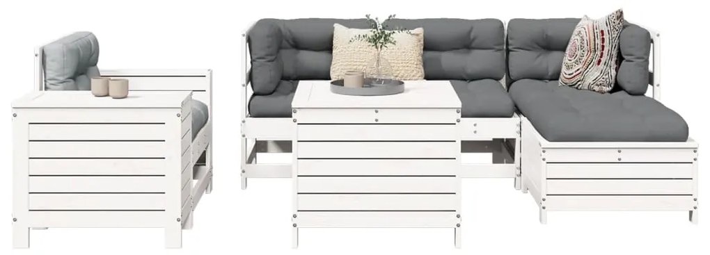 vidaXL 7 pcs conjunto de sofás para jardim pinho maciço branco