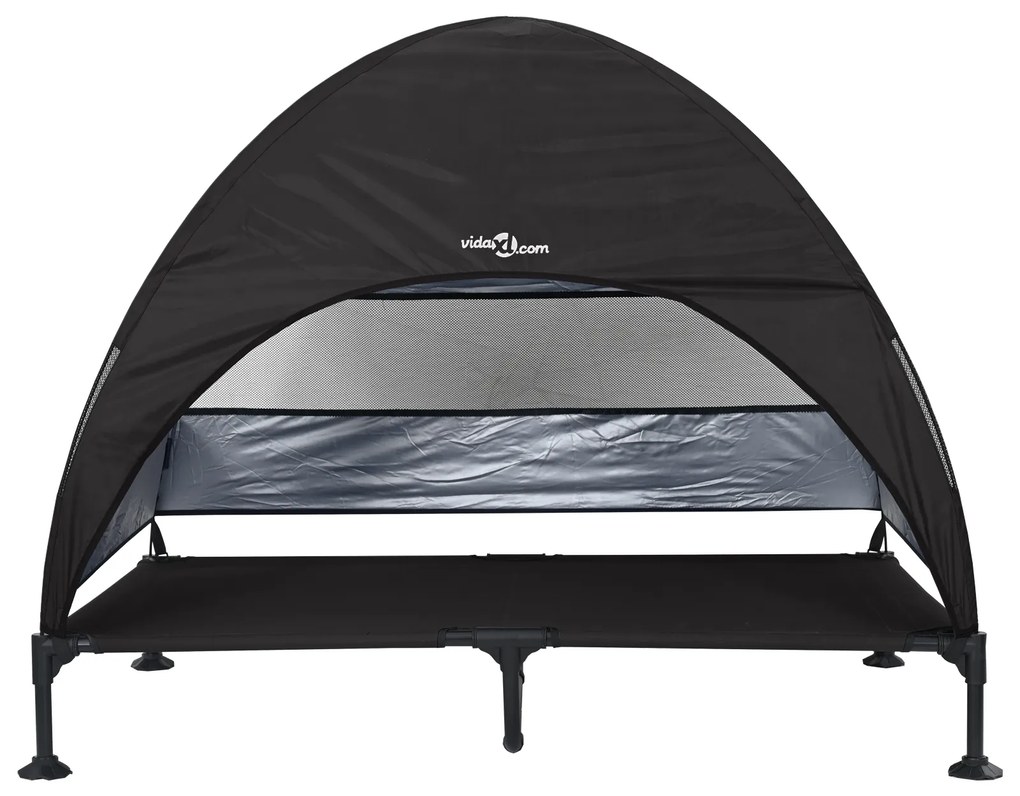 Cama Elevada para Cachorro com Toldo Removível Preto XL Aço