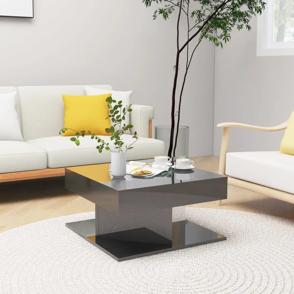 vidaXL Mesa de centro 57x57x30 cm contraplacado cinzento brilhante