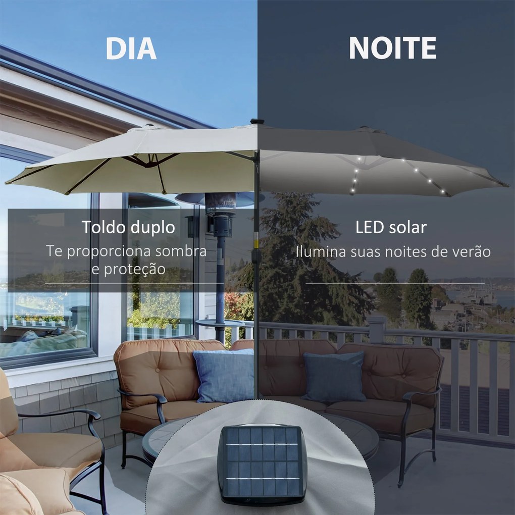Chapéu de Sol Duplo de Jardim com 48 Luzes LED Solar 450x265x240cm Cha