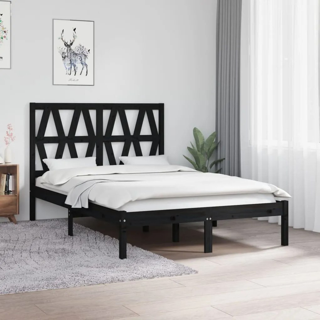 vidaXL Estrutura de cama pequena casal 120x190 cm pinho maciço preto