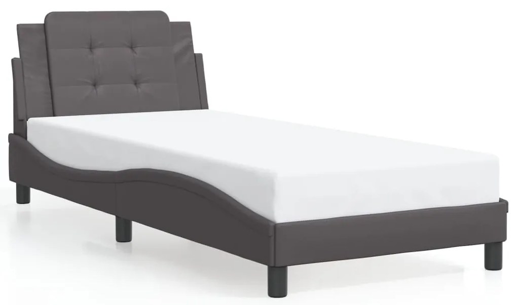 Estrutura cama c/ luzes LED 90x190 cm couro artificial cinzento