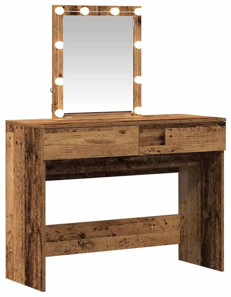 Mesa de Maquiagem com Espelho e Luzes LED Madeira Antiga e Madeira de