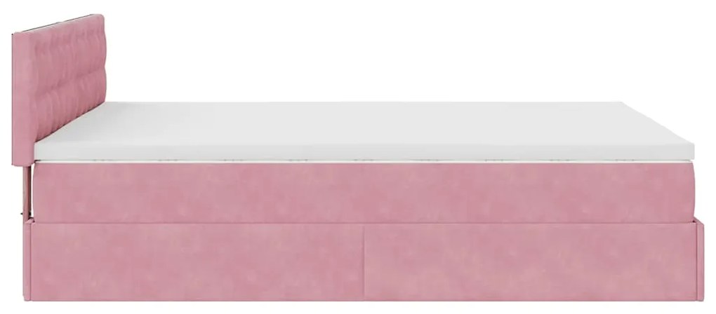 Estrutura de cama otomana com colchão 140x190 cm veludo rosa