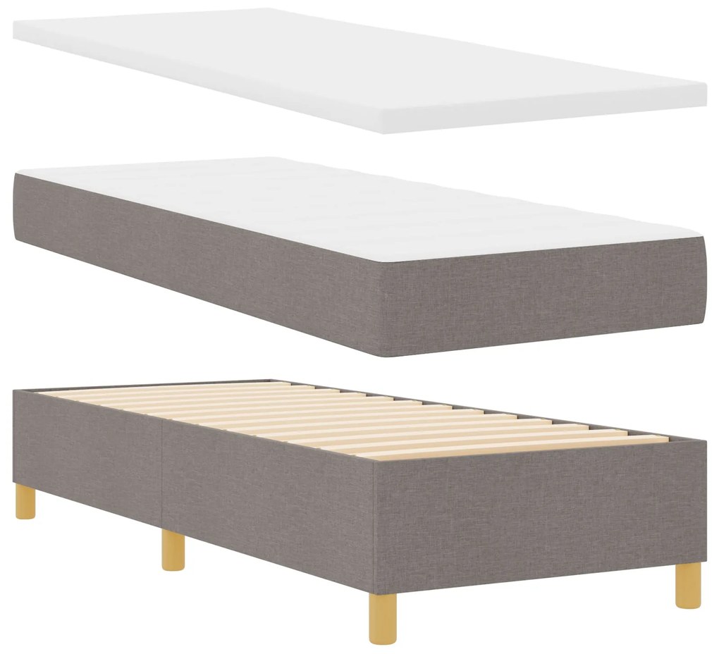 Cama Box Spring com Colchão & Banco Taupe 80x200 cm Tecido