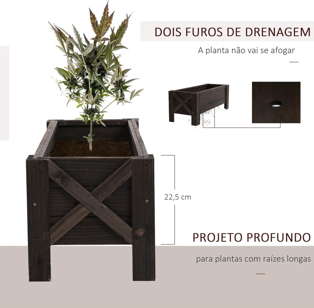 Floreira de Madeira Retangular com Pés para Flores Plantas Cultivos 100x36,5x36cm Castanho