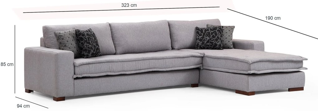 Sofá de Canto Lena – Cinzento Claro – 323 cm x 190 cm