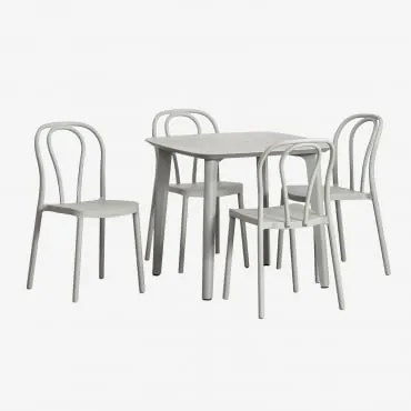 Conjunto De Mesa Quadrada Em Polietileno (85x85 Cm) Scand E 4 Cadeiras De Jardim Empilháveis Mizzi Verde Cáqui - Sklum