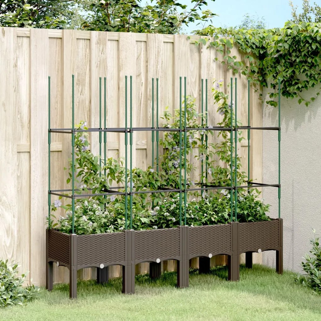 vidaXL Vaso/floreira de jardim c/ treliça 160x40x142,5cm PP castanho
