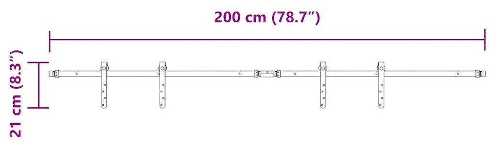 Kit para armário deslizante aço carbono 200 cm