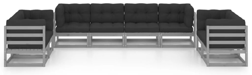 8 pcs conjunto lounge de jardim c/ almofadões pinho maciço