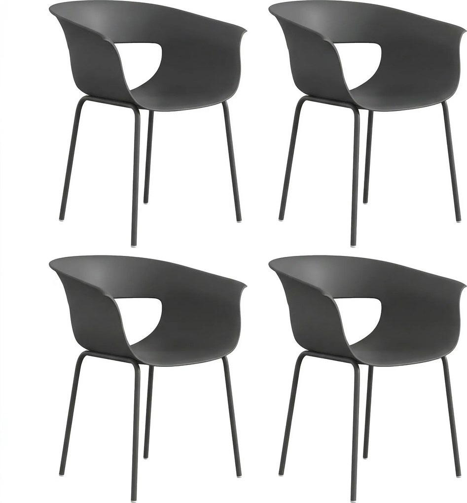 Outsunny Conjunto 4 Cadeiras de Exterior Modernas com Encosto Perfurado, em Metal e Poliéster, 61x51x74 cm, Cinza Escuro | Aosom Portugal