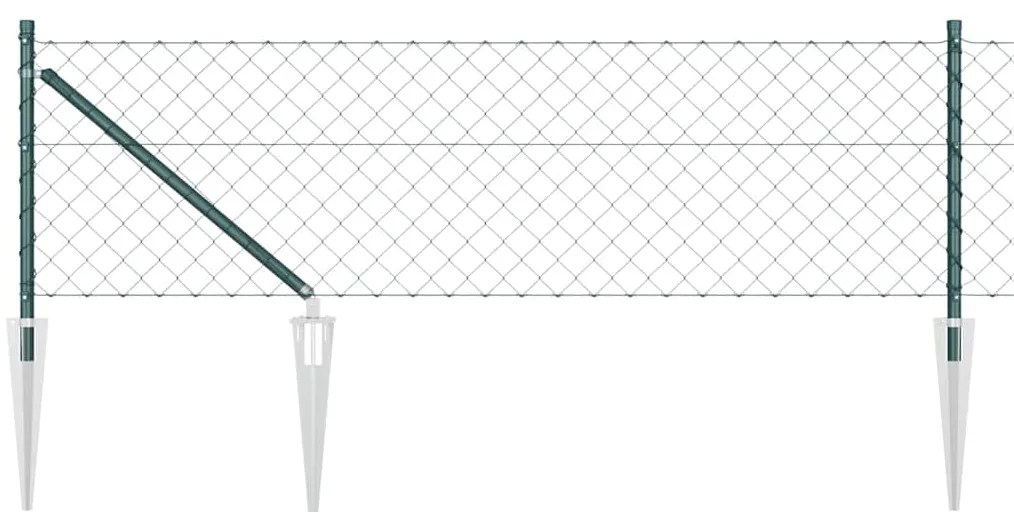 Conjunto de Postes de Cerca Verde 0.6 x 25 m Aço Galvanizado