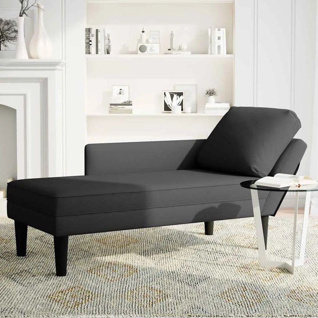 Chaise lounge c/ almofada/apoio de braços direito veludo preto