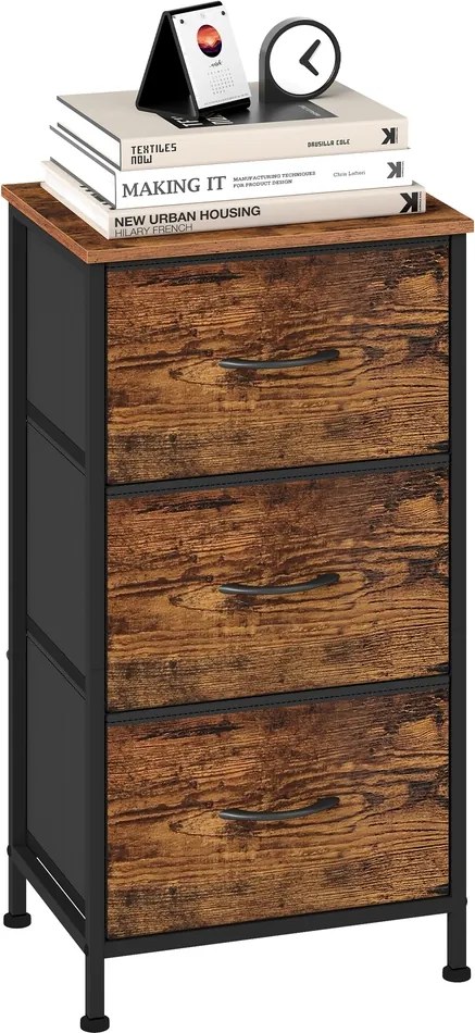 Cómoda com 3 gavetas forradas a tecido 30 x 39,6 x 73,7 cm Castanho-preto
