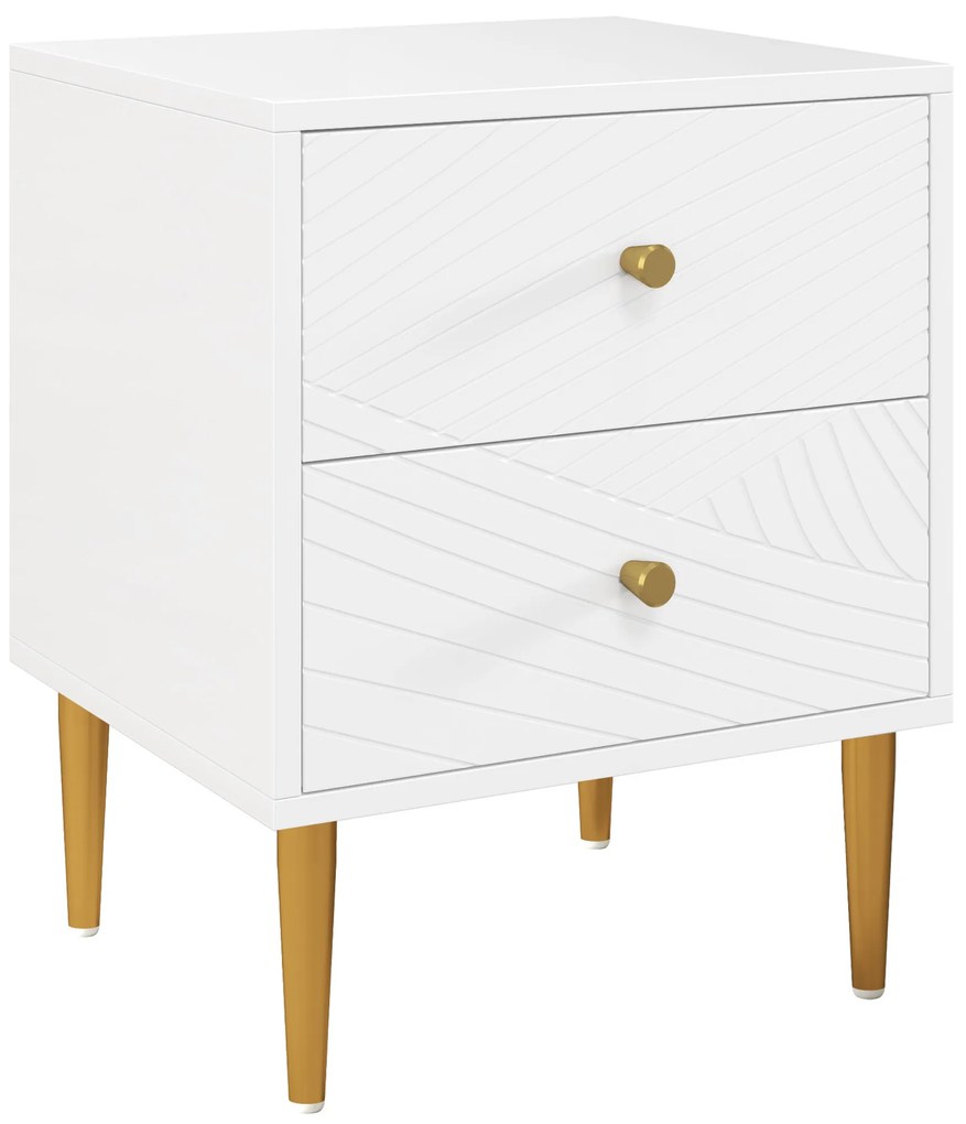 HOMCOM Mesa de Cabeceira com 2 Gavetas Puxadores Pés de Aço para Quarto Sala 40x35x50 cm Branco | Aosom Portugal