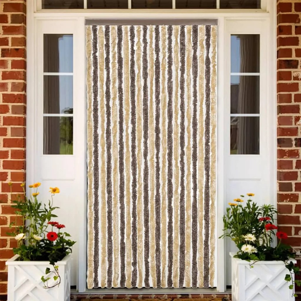 vidaXL Cortina anti-insetos 100x230 cm chenille castanho-escuro e bege