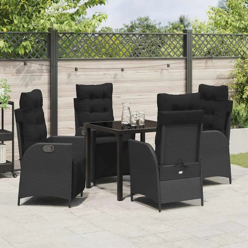 Conjunto de jantar de jardim com 5 peças em rattan preto