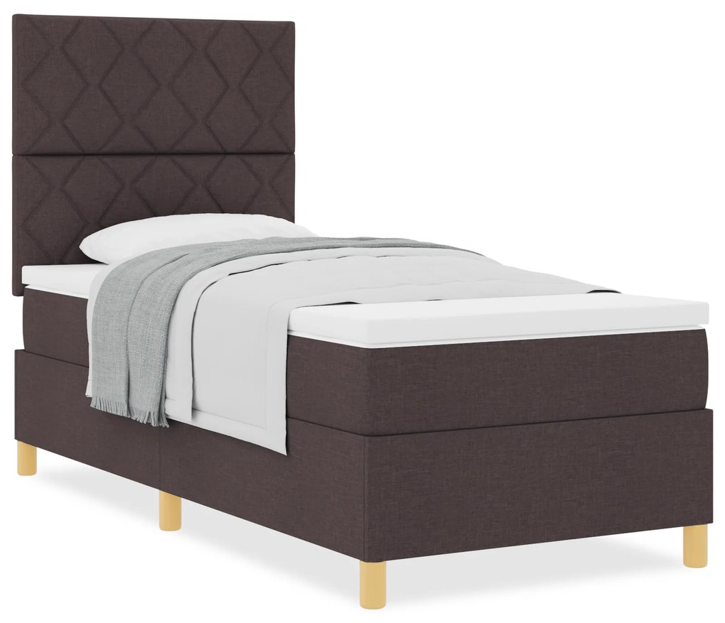 Cama Box Spring com Colchão Castanho Escuro 90x200 cm Tecido