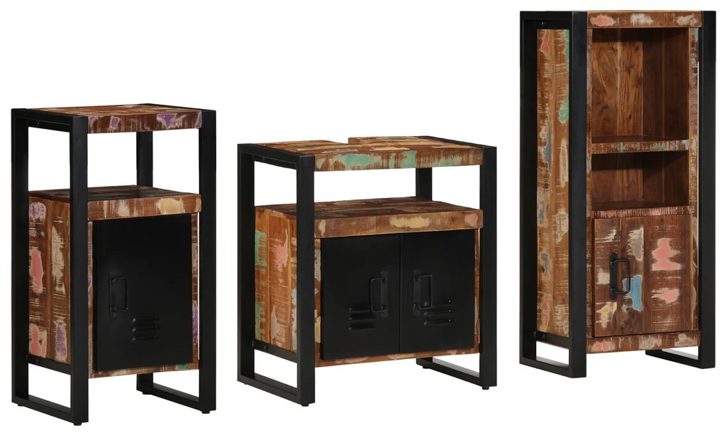 vidaXL Conjunto de Móveis para Banheiro com prateleira com armazenamento com porta 3 pcs