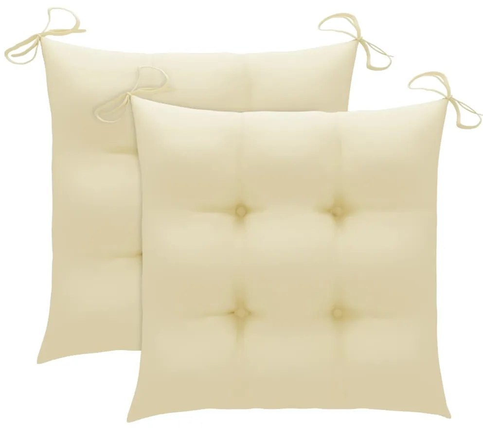 Cadeiras de jardim c/ almofadões branco nata 2 pcs teca maciça