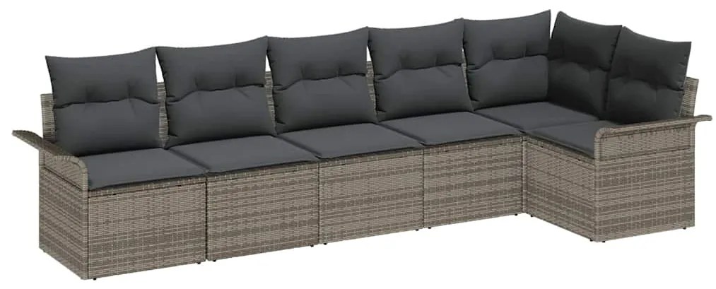 Conjunto de Sofá de Jardim de 6 Peças com Almofadas – Cinza em Rattan