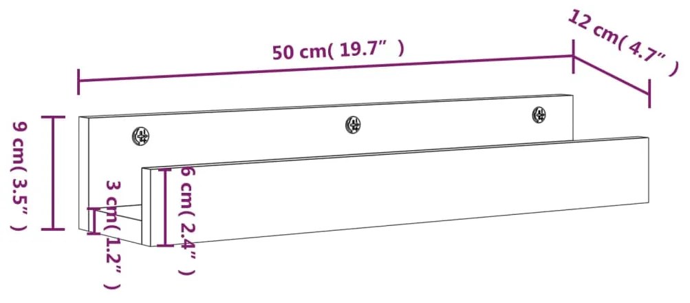 Prateleiras de parede 2 pcs 50x12x9 cm pinho maciço cinzento