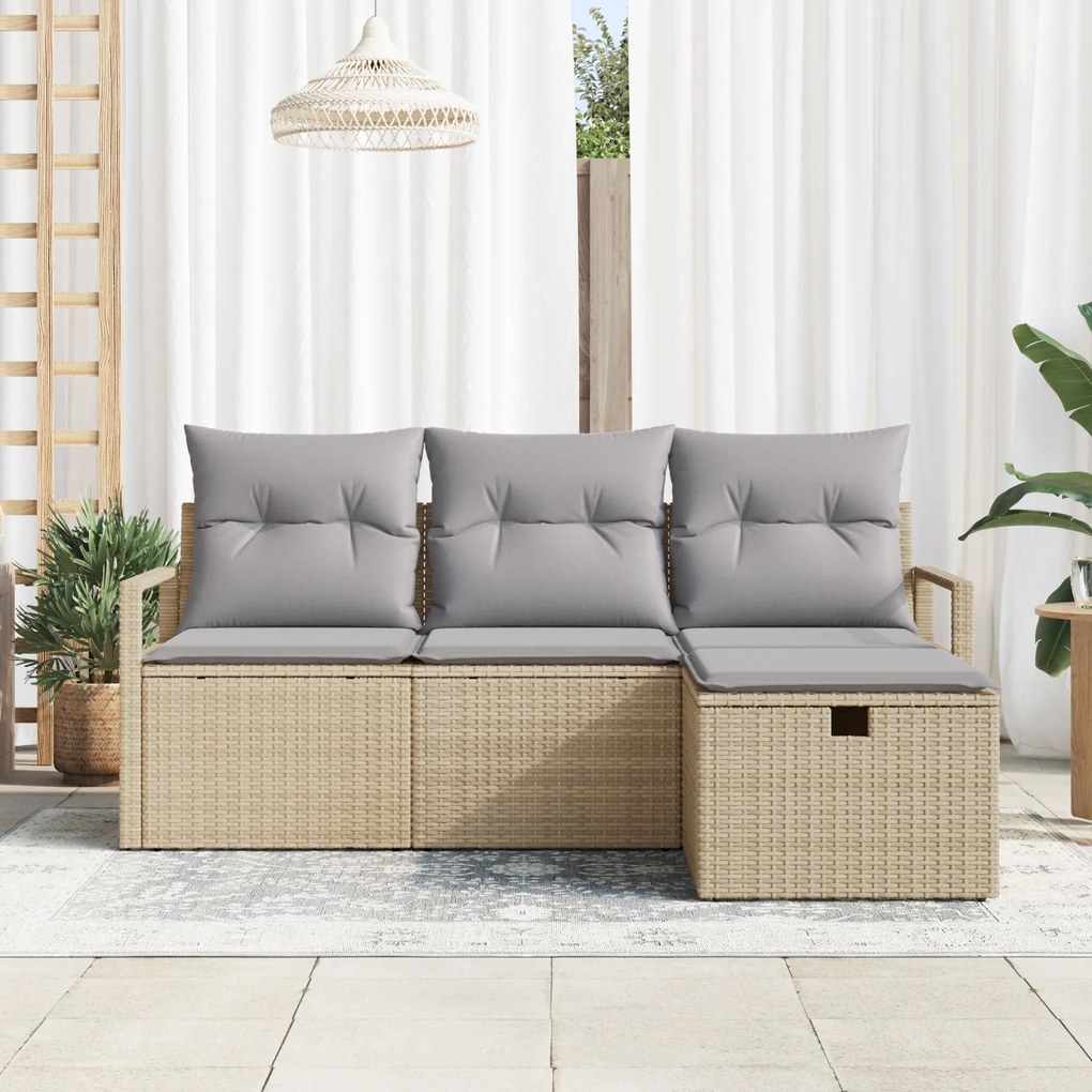 Conjunto de Sofá de Jardim vidaXL de 4 Peças com Almofadas Bege em Vim