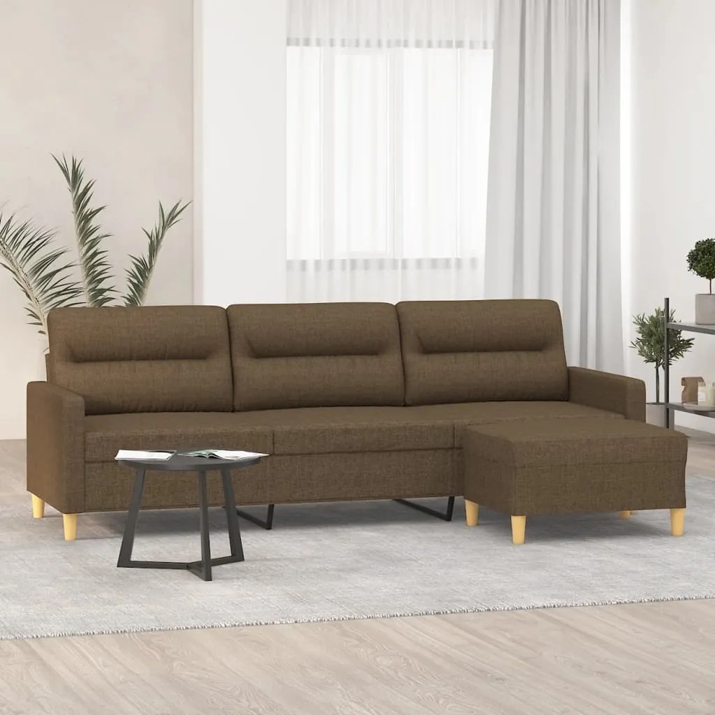 Sofá de 3 lugares com apoio de pés 210 cm tecido castanho