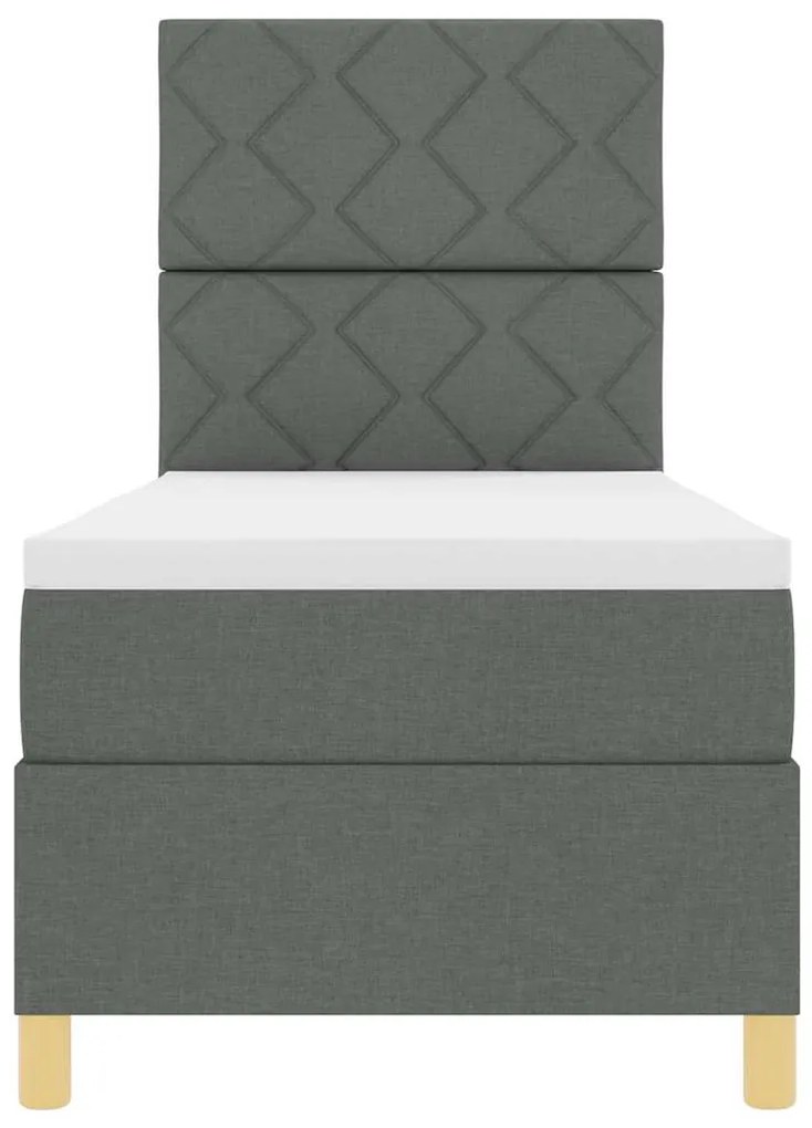 Cama Box Spring com Colchão &amp; LED Cinza Escuro 80x200 cm Tecido