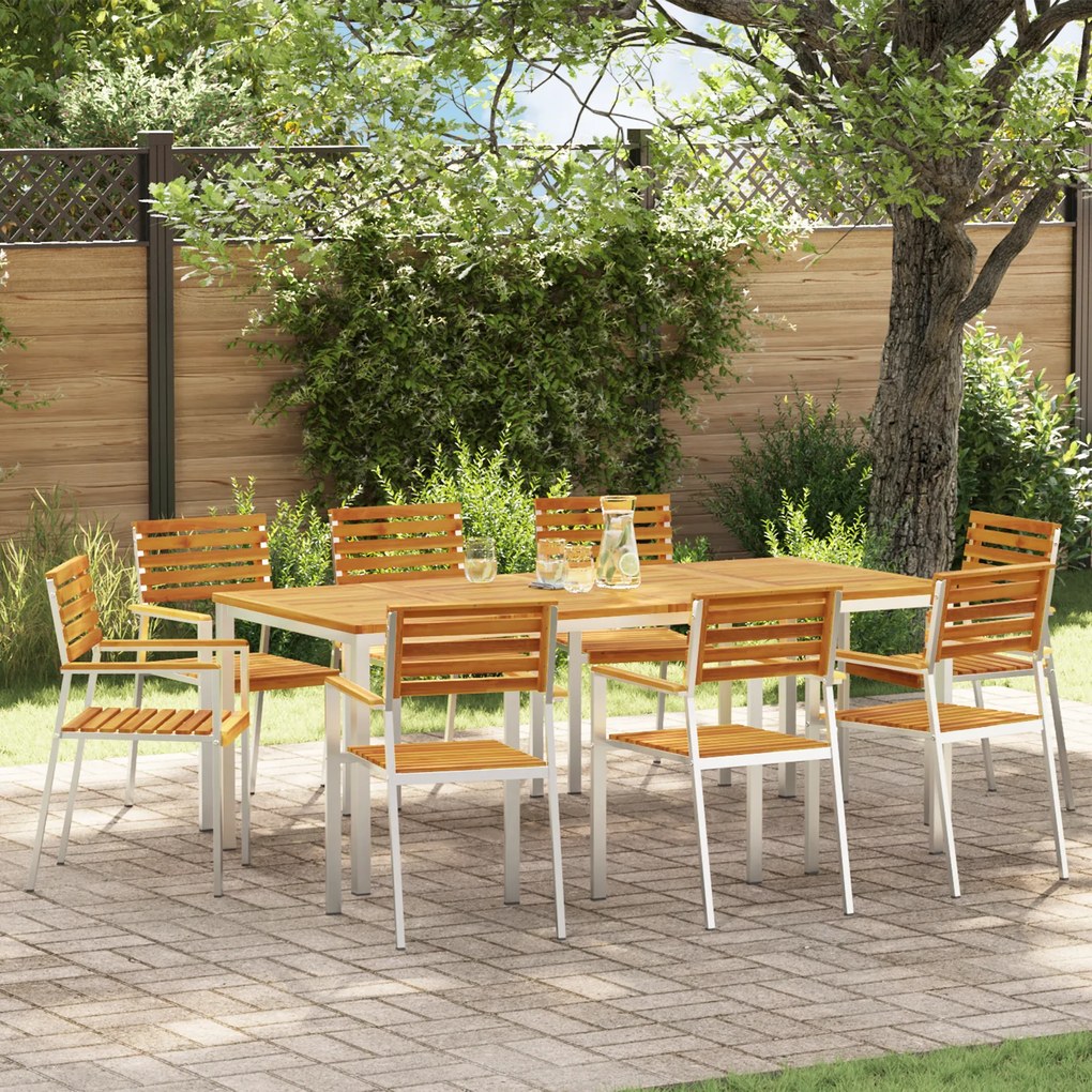 Conjunto de Jantar de Jardim vidaXL 9 Peças de Madeira Sólida de Acácia