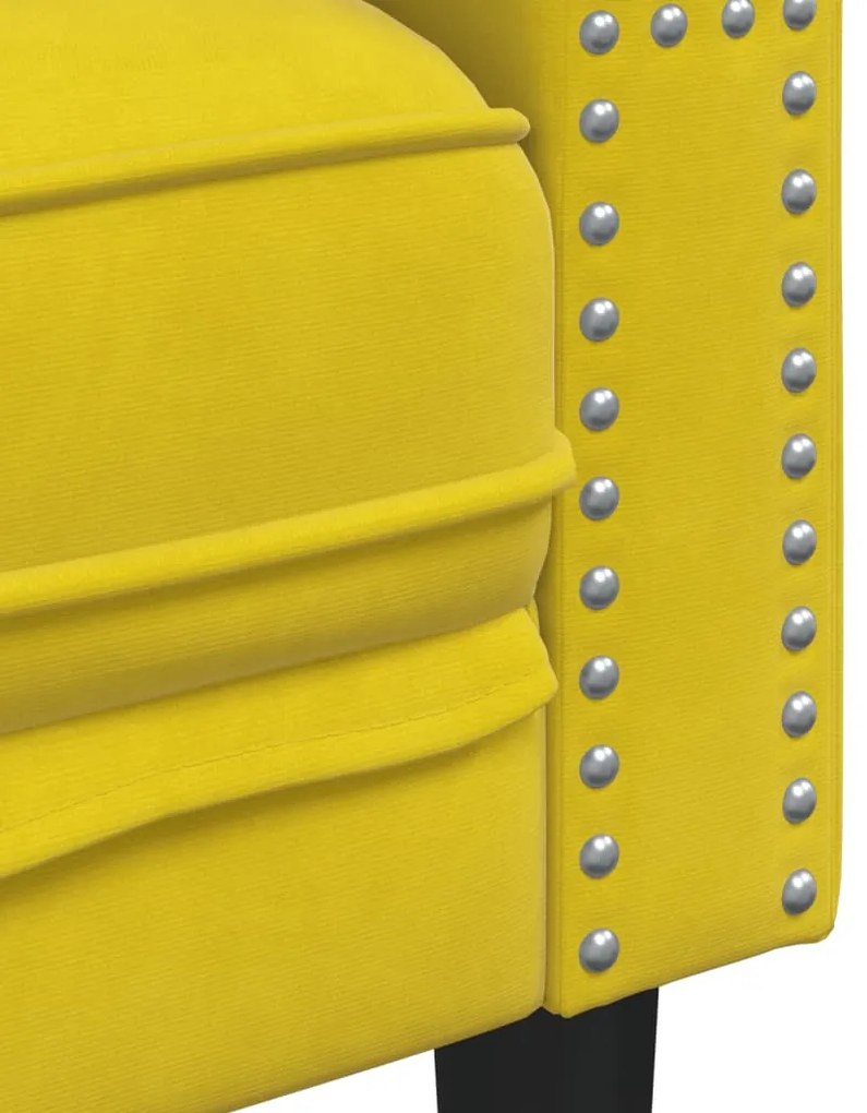 Sofá chesterfield com rolos 3 lugares veludo amarelo