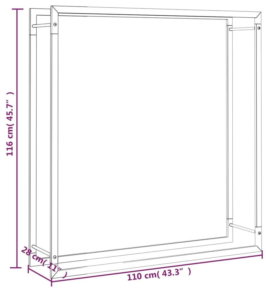 Suporte para lenha 110x28x116 cm aço preto mate