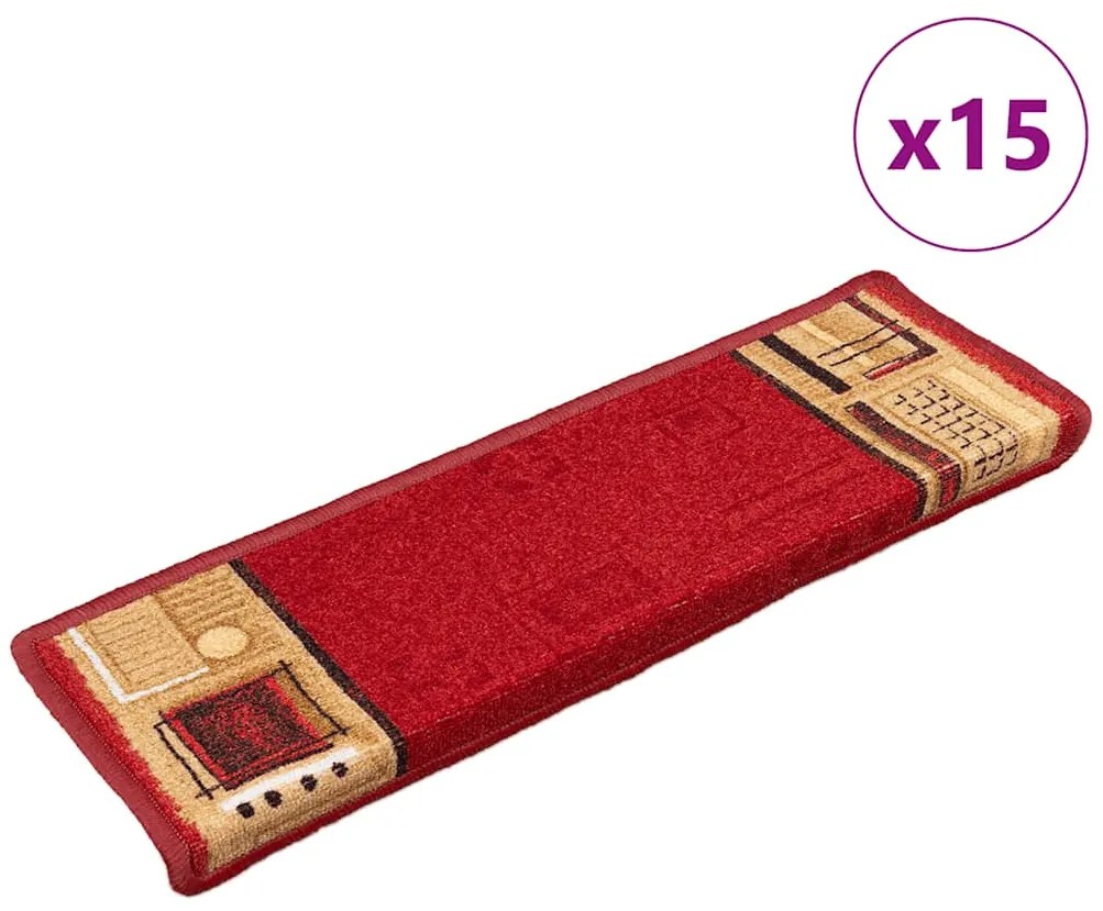 vidaXL Tapetes de escada autoadesivos 15 pcs 65x21x4 cm vermelho
