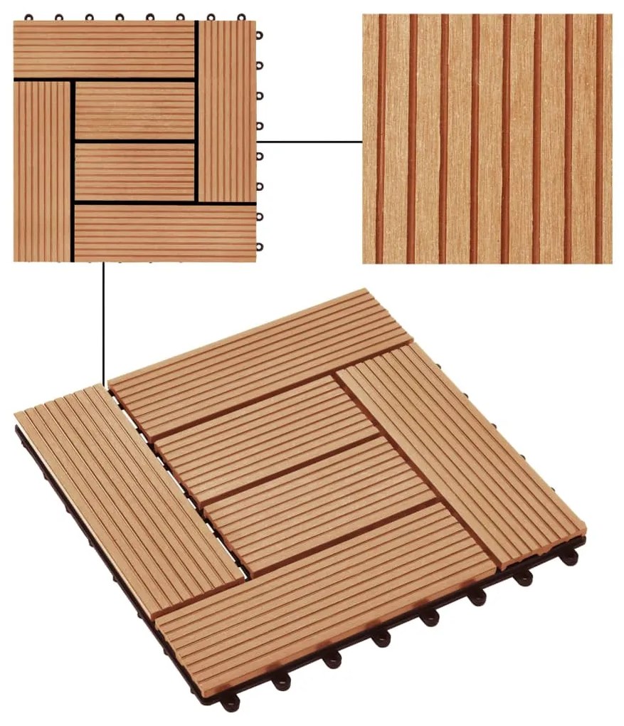 Ladrilhos de pavimento 11 pcs WPC 30x30 cm 1m² cor de teca