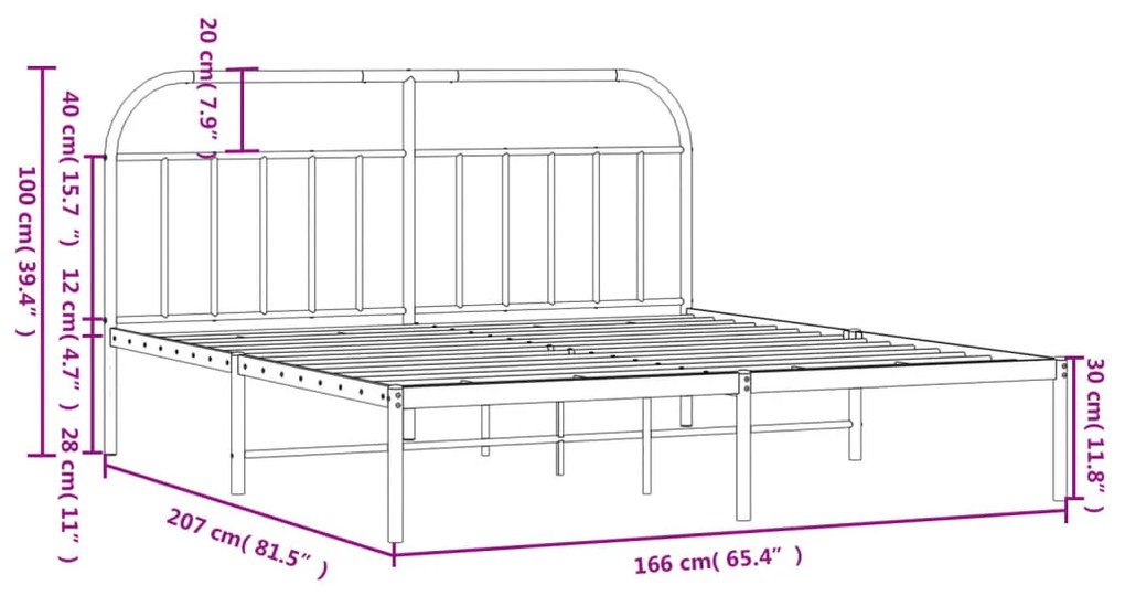 Estrutura de cama com cabeceira 160x200 cm metal branco